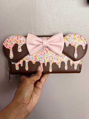 Loungefly Brown Wallet with Pink Bow and Multicolor Sprinkle Drip